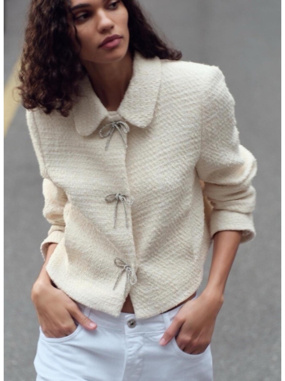 ZARA Bow Button Textured Jacket NWT